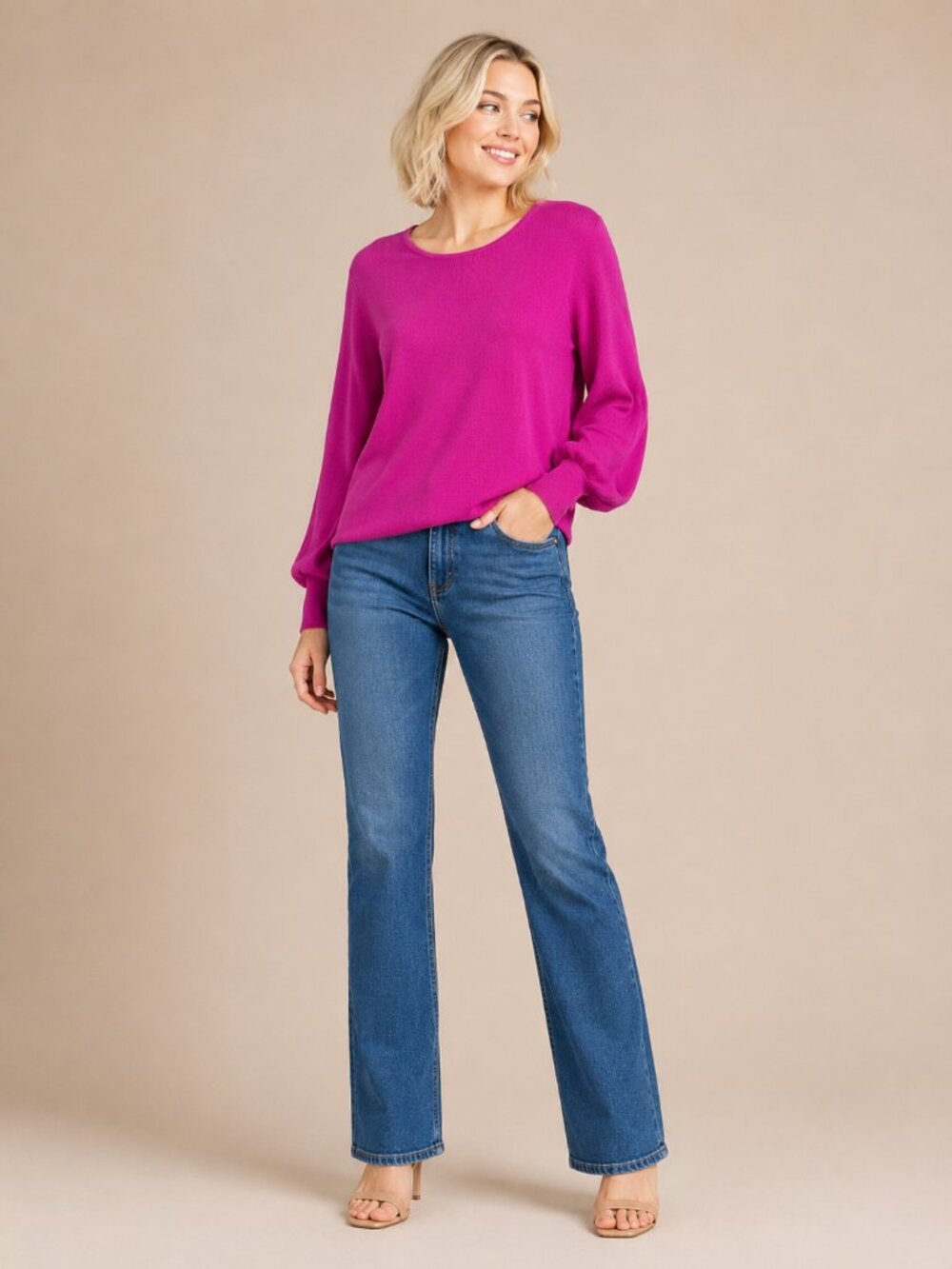 2/$30 Chico's Jewel Neck Pullover Sweater Magenta 16 #A4221